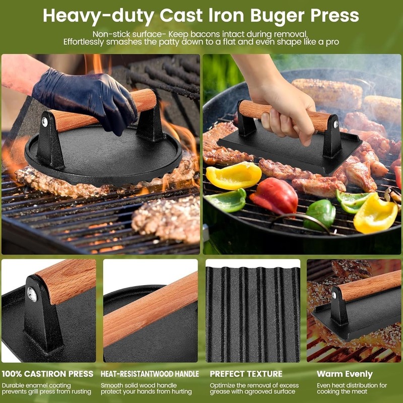 Cast Iron Bacon Press for Griddle - Heavy Duty Smash Burger Press, Grill Press gallery
