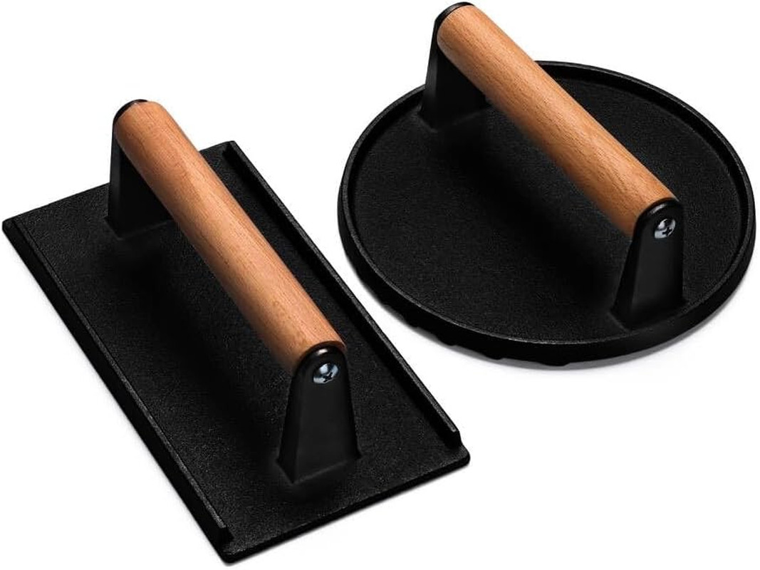 Burger Press, 7" round & 8.2"X4.3" Rectangle Heavy-Duty Cast Iron Smash Bacon Pr gallery