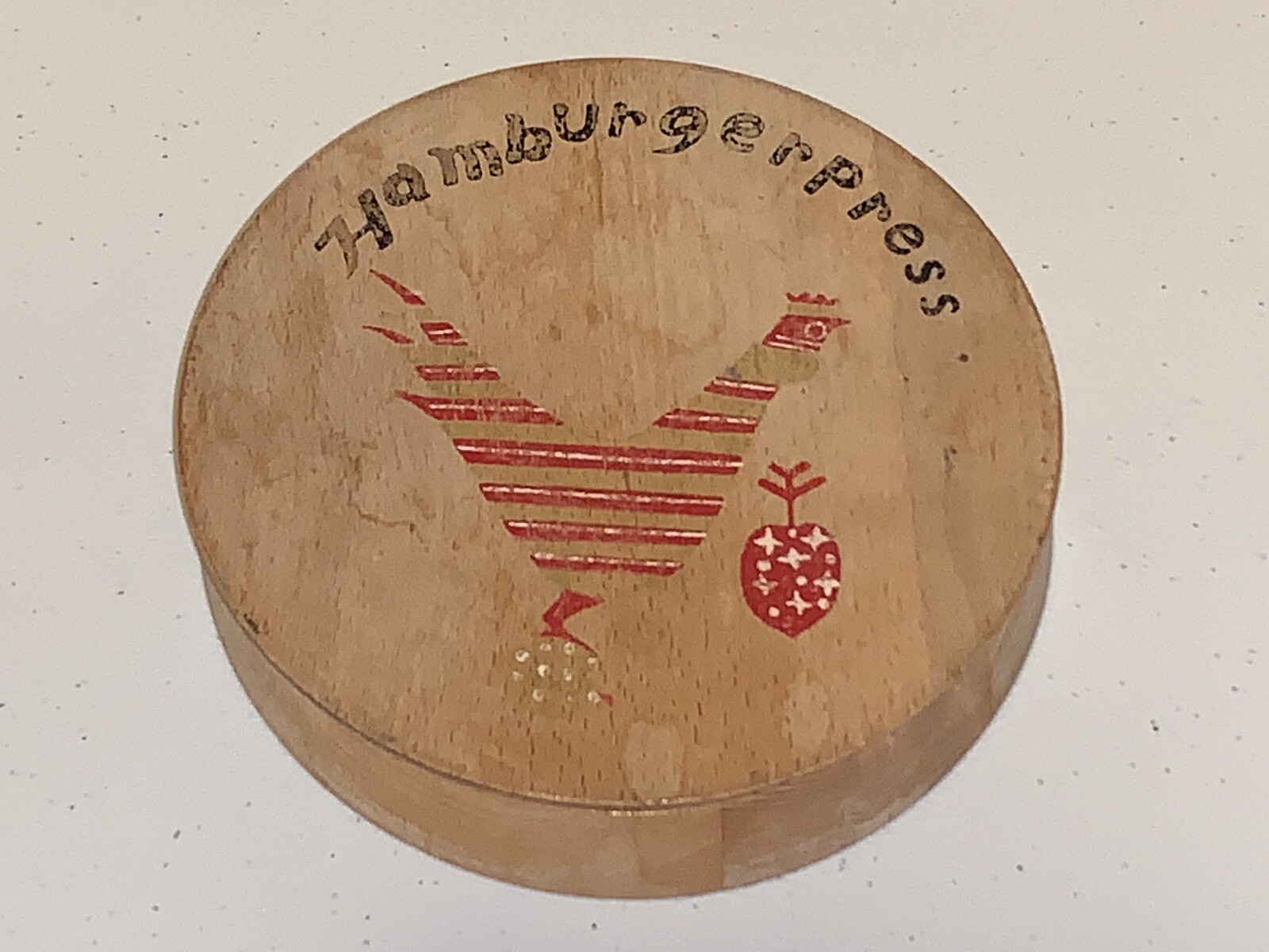 Vintage Wood HAMBURGER PATTY PRESS Rooster Made in Japan Farmhouse Home Decor gallery