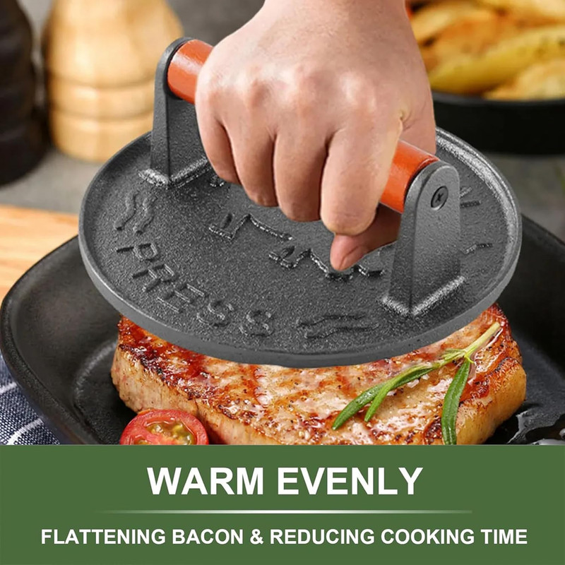 Bacon Press 2.5 Lb Heavy Weight Cast Iron Burger Smasher Tool for Griddle,Grill, gallery