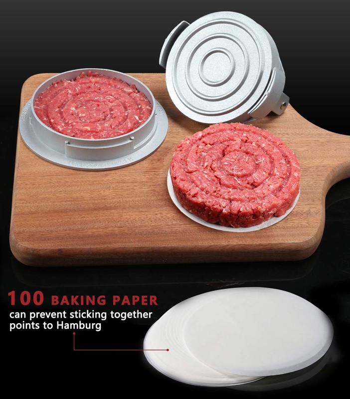 3 in 1 Adjustable Hamburger Burger Press Aluminum Patty Maker 100 PCS Papers gallery