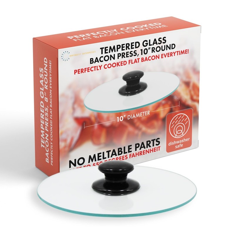 Round Glass Bacon Press & Splatter Shield - 10" for Perfect Flat Bacon Cooking! gallery