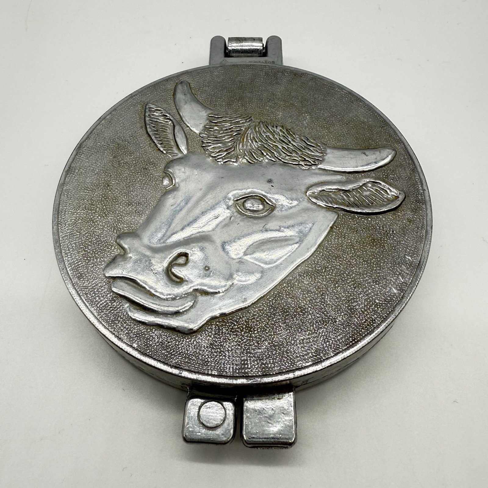 Vintage Aluminum Hamburger Patty Press, Cow Embossed Design gallery