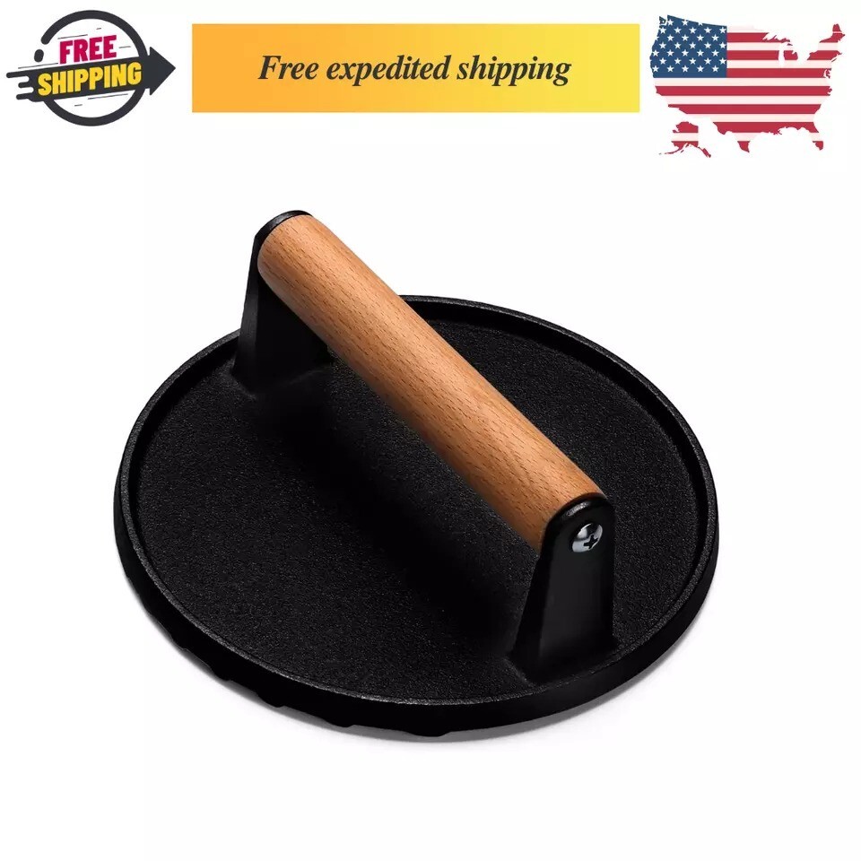 Burger Press, 6"/7" round Heavy-Duty Cast Iron Smash Bacon Press Meat Steak