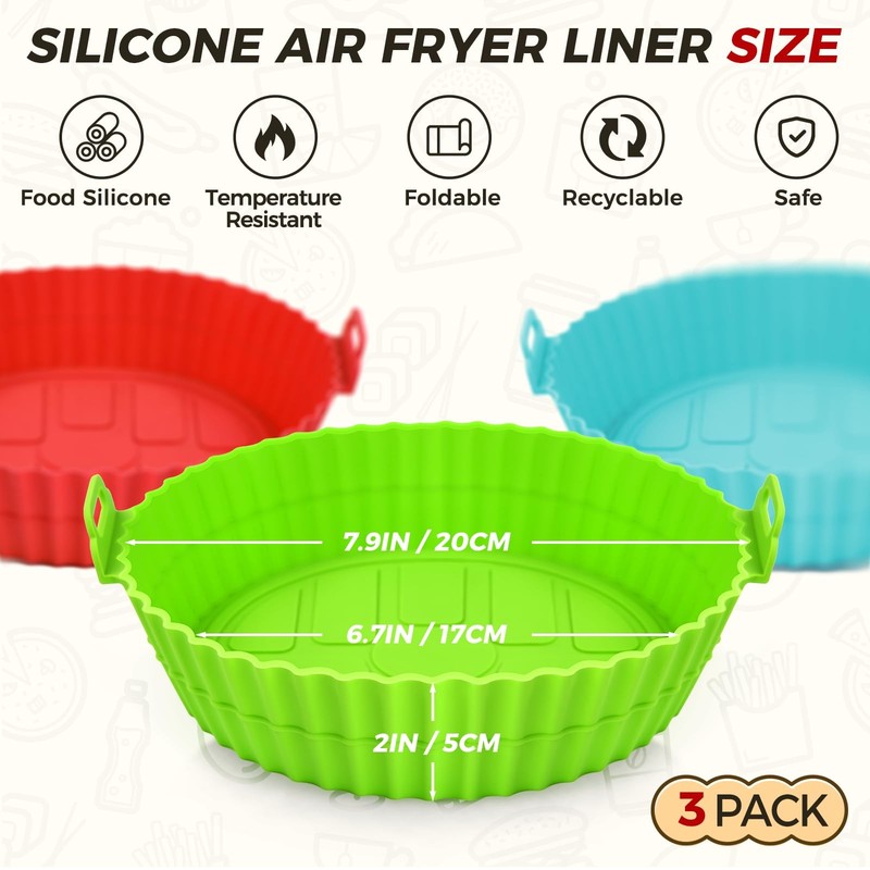 Buauty 3 Pack Air Fryer 7.9*7.9*2 inch, 8" Round 3 Pack: Blue+Green+Red gallery