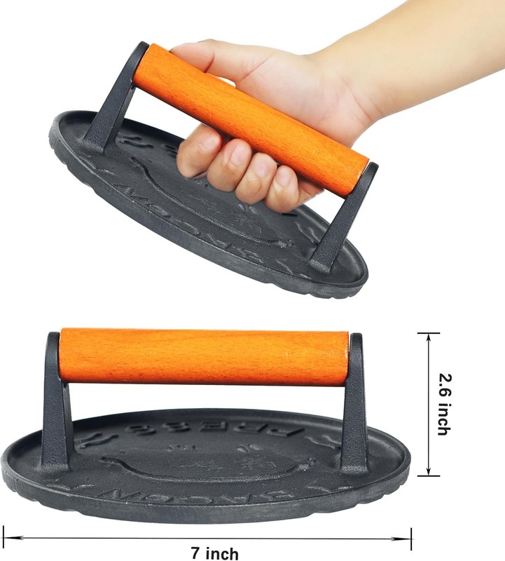 7 Inch Griddle Press Cast Iron Round Smash Grill Press Burger Smasher Bacon Meat gallery