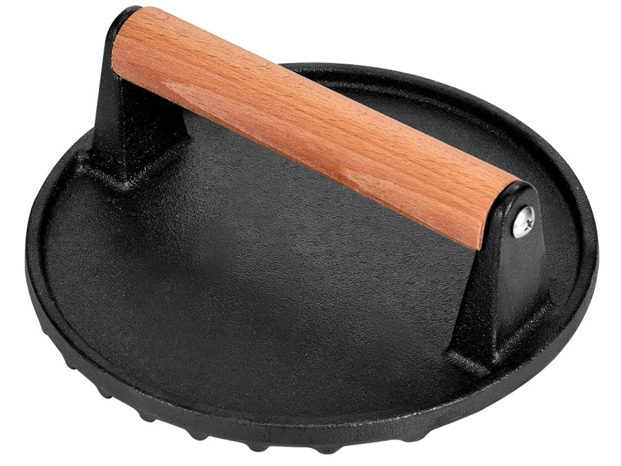 Cast Iron Burger Press Round Smash Meat Steak with Wooden Handle Nonstick Pan gallery