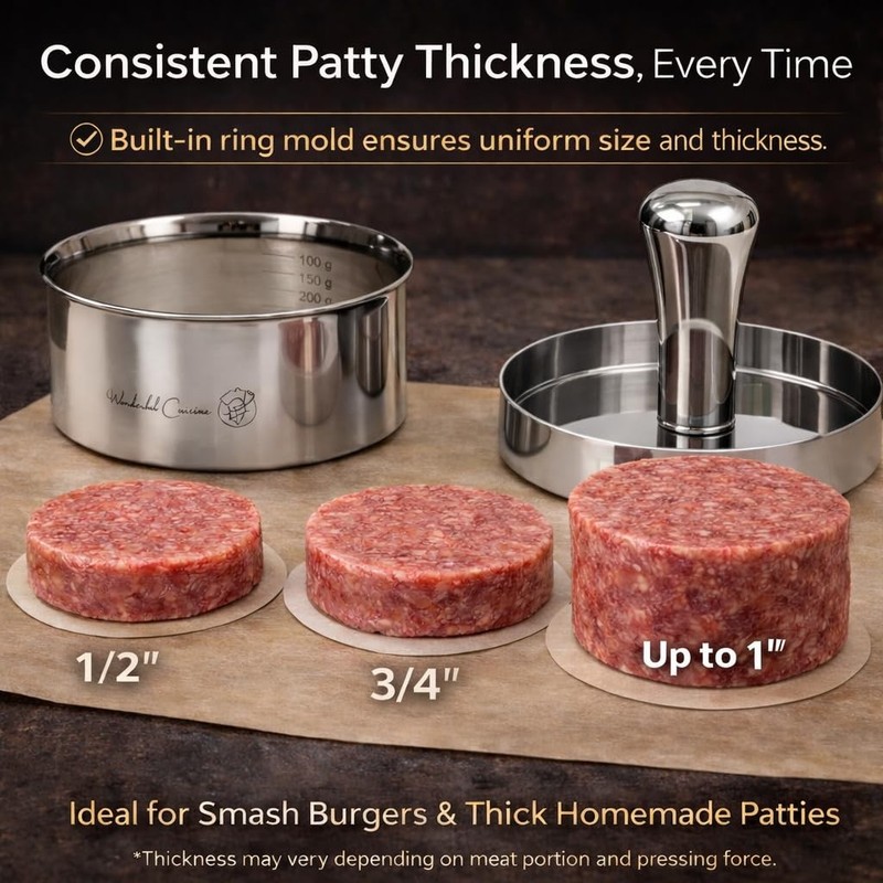Stainless Steel Burger Press with Patty Ring – Multi-Purpose Meat & Veggie Pa... gallery