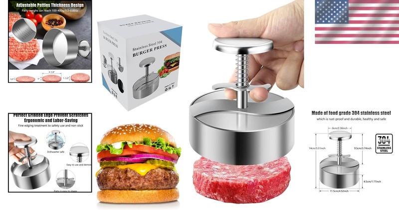 Adjustable Stainless Steel Burger Press gallery