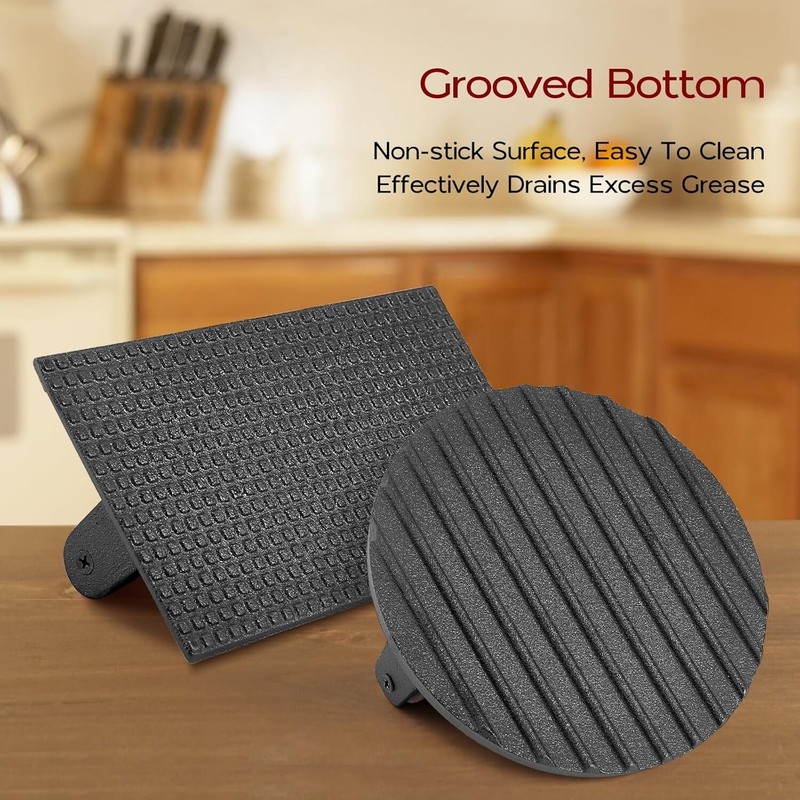 2 Pack Cast Iron Burger Press Smash Set Rectangle Round Griddle Bacon Tool gallery