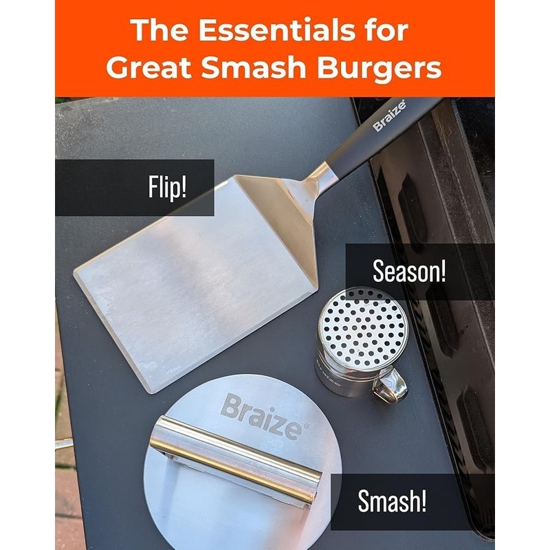 Complete Burger Press Kit Stainless Steel Spatula Spices Juicy Smash Burgers New gallery