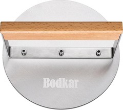 Stainless Steel Burger Press 6 inch Round with Wood Handle for Grilling