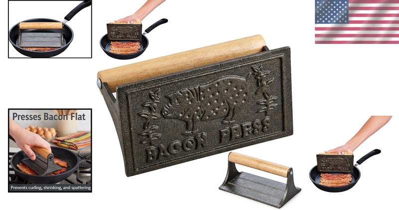 Cast Iron Bacon Press with Wooden Handle gallery