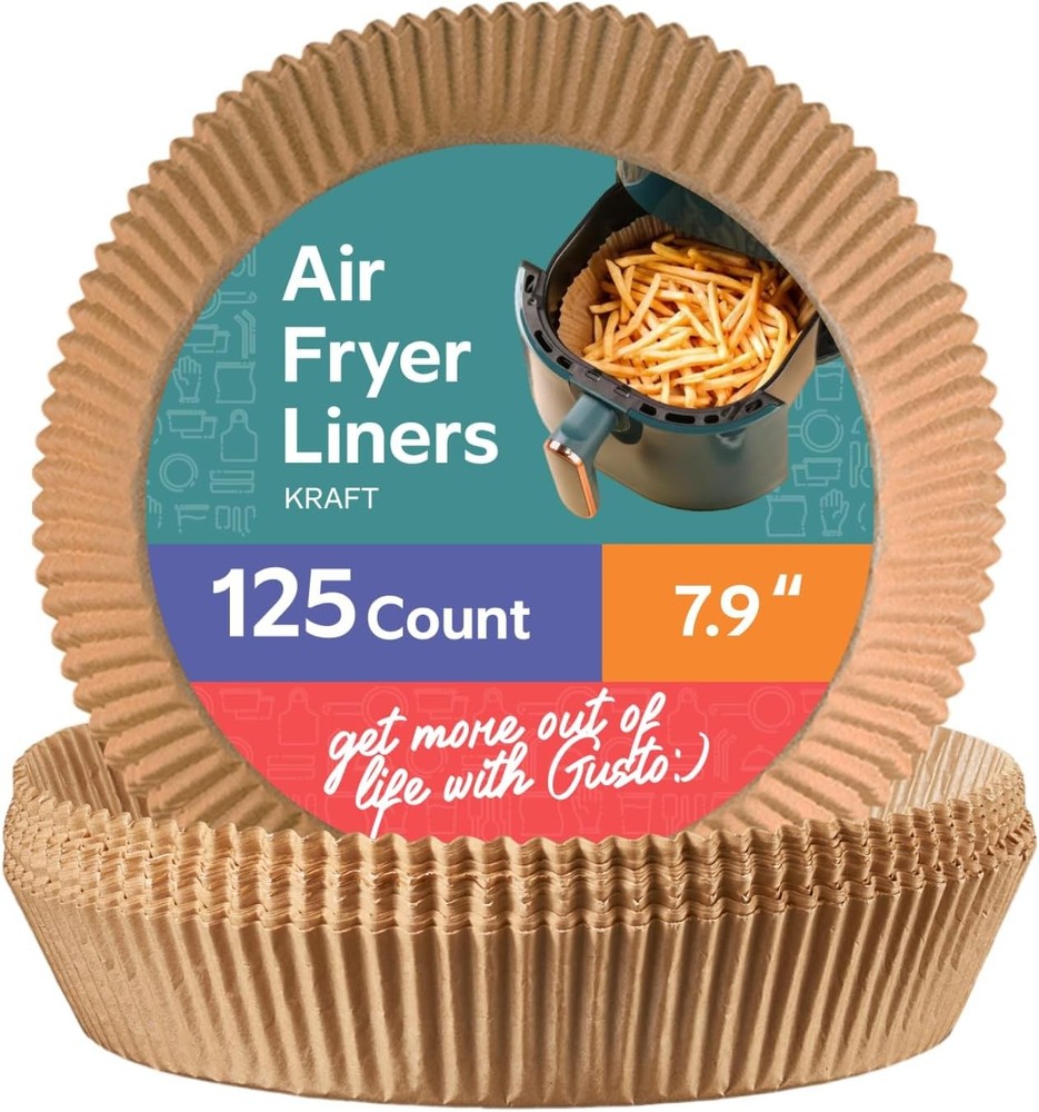 GUSTO [7.9 Inch - 125 Count] Round Air Fryer Liners 7.9 inch, Kraft