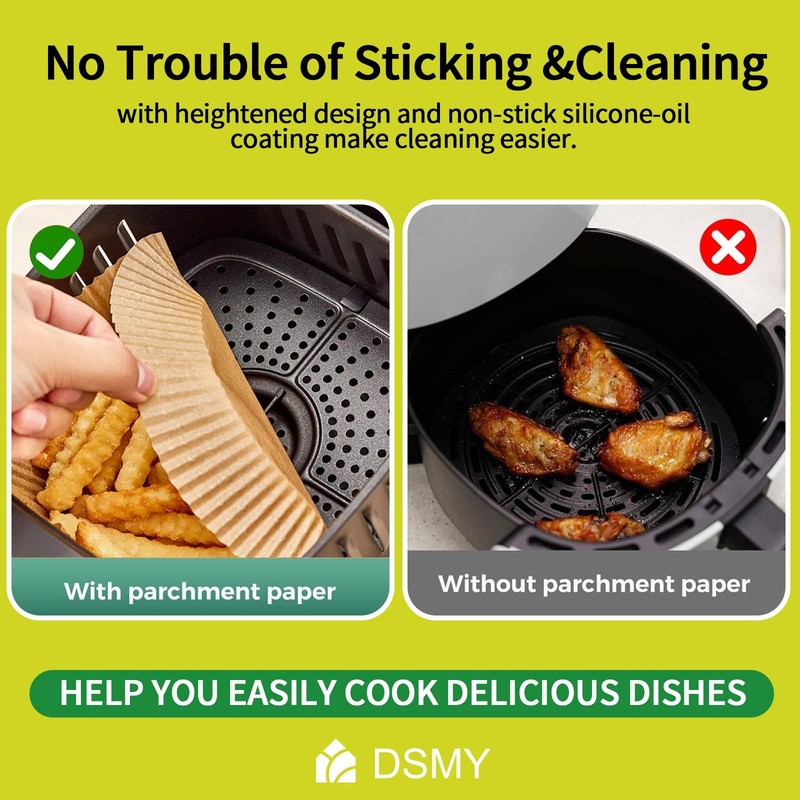 DSMY 200 PCS Air Fryer Disposable Paper Liners,8 Inch 8in-200 Square, Nature gallery