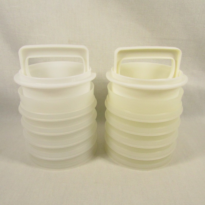 Tupperware Hamburger Press Lot #884 * 2 Handles, 10 Keeper Trays, 2 Ring Collars gallery