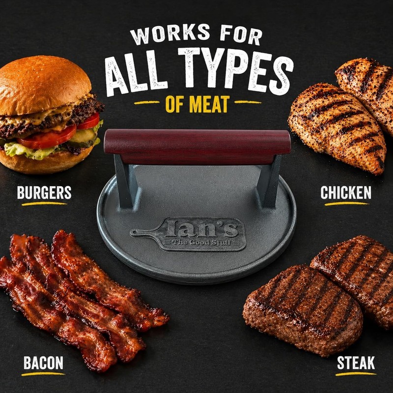Heavy Duty 6.5" Cast Iron Burger Press - Perfect for Smash Burgers & Grilling Gi gallery