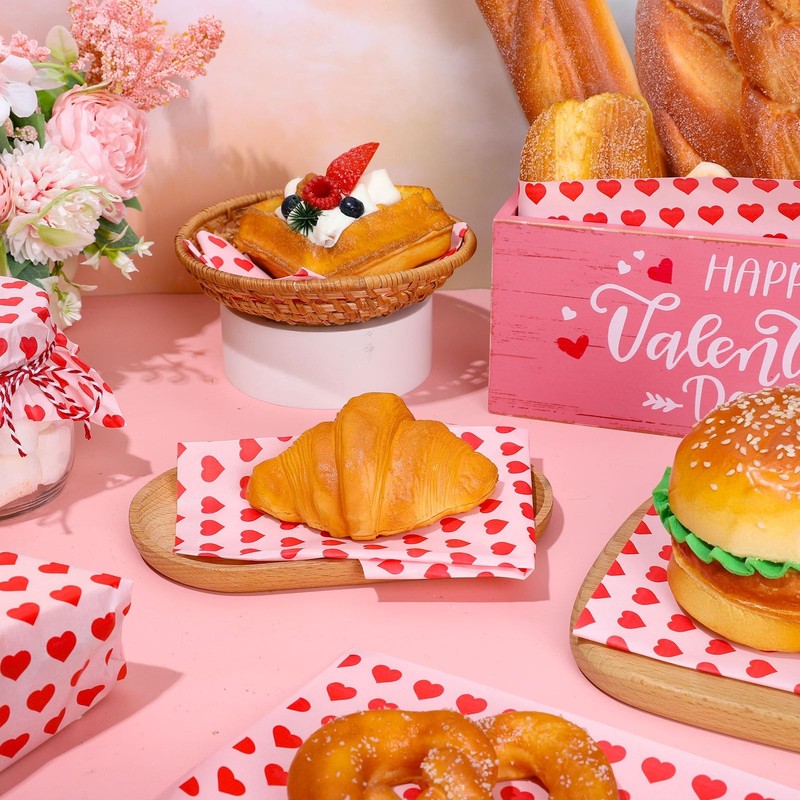 150 Sheet Valentine's Day Heart Wax Paper Pink Red Love Food Wrapping Tissue Pap gallery