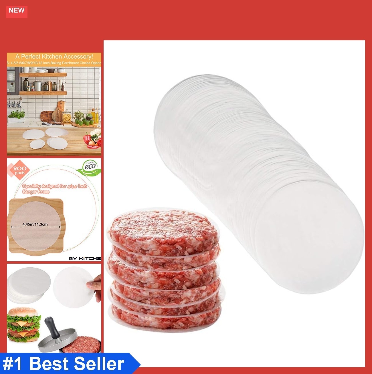 Burger Patty Paper Rounds 4.5 Inch 200 Pack Nonstick Parchment for Hamburger gallery