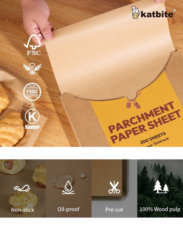 Katbite 200Pcs 12"x16" Unbleached Parchment Paper Sheets, Heavy Duty, Non-Stick gallery