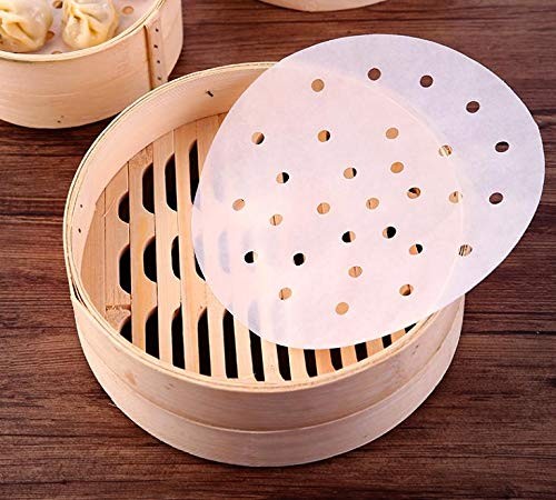 200pcs Air Fryer Liners, 8 inches Bamboo Steamer 8-Inch(200PCS), White