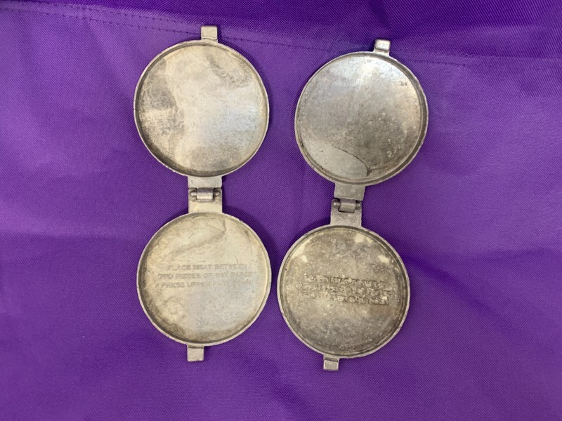 KITCHEN TOOLS - 2 Vintage Aluminum BULL & CHEF Hamburger Press Metal Burger Mold gallery