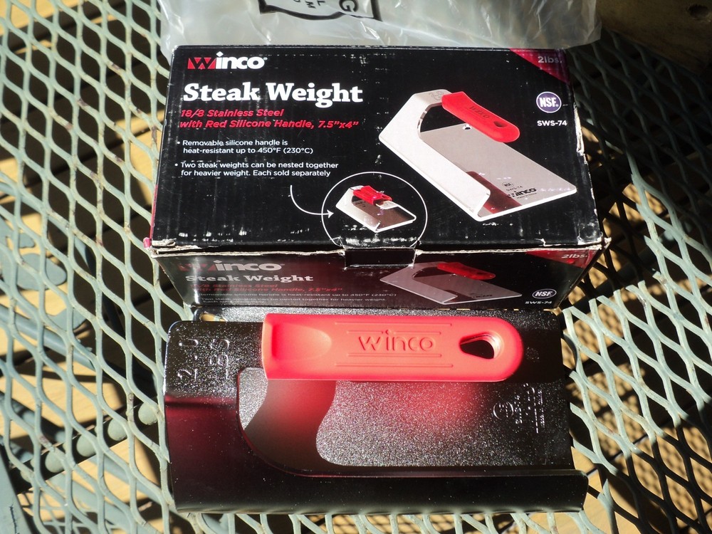 Winco Steak Weight 2 lb Grill Press Stainless Steel Bacon Burger Smasher- "NEW"