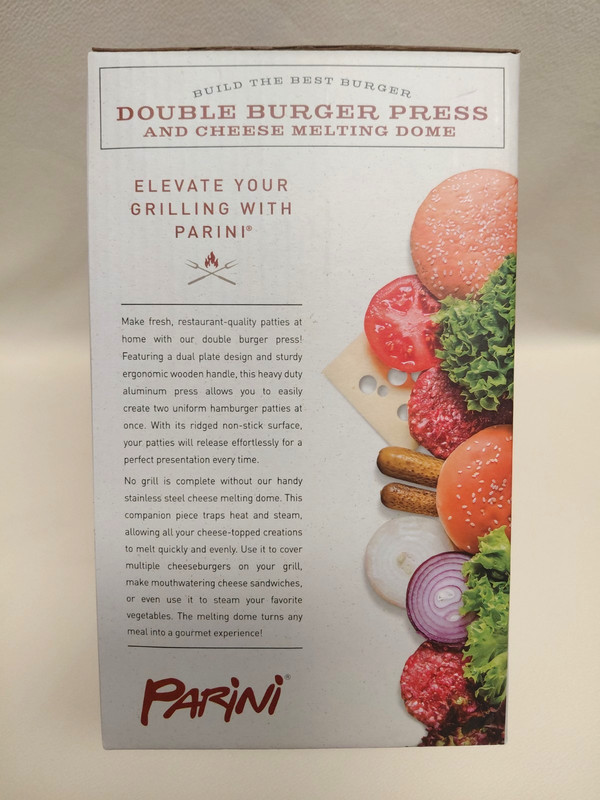 Double Burger Press & 8.75" Cheese Melting Dome by Parini Stainless Steel NEW gallery