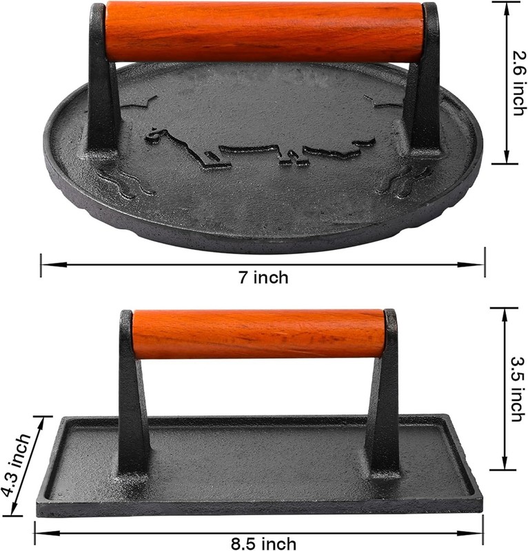 Prensa Para Hamburguesas De Hierro Fundido Resistente Redonda Y Rectangular gallery