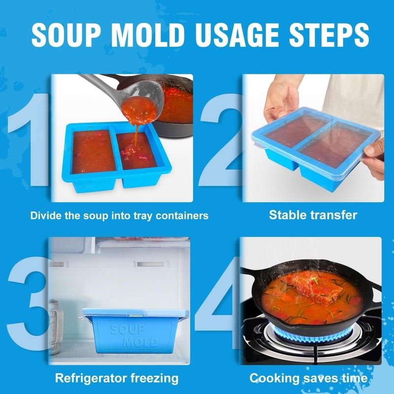 BPA-Free Silicone Soup Freezer Container Set - 3 Cubes, Odor-Free, 17.6cm gallery