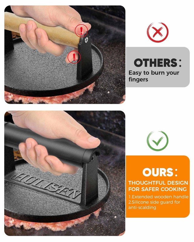 Pre-Seasoned Cast Iron Burger Press, Heavy Duty 6” Burger Smasher for Griddle... gallery