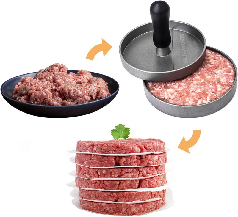 Hamburger Press Patty Maker Cast Aluminium + 100 Non-Stick Papers, Quarter Pound gallery