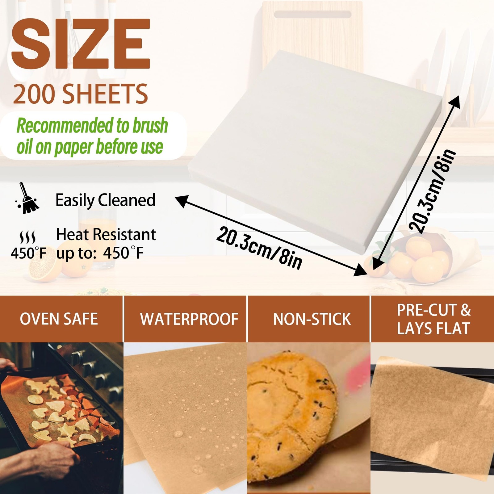 Tikxlafe 200 Pcs 8x8 Inch Parchment Paper Sheets,Food 8"x8"-200pcs, White gallery