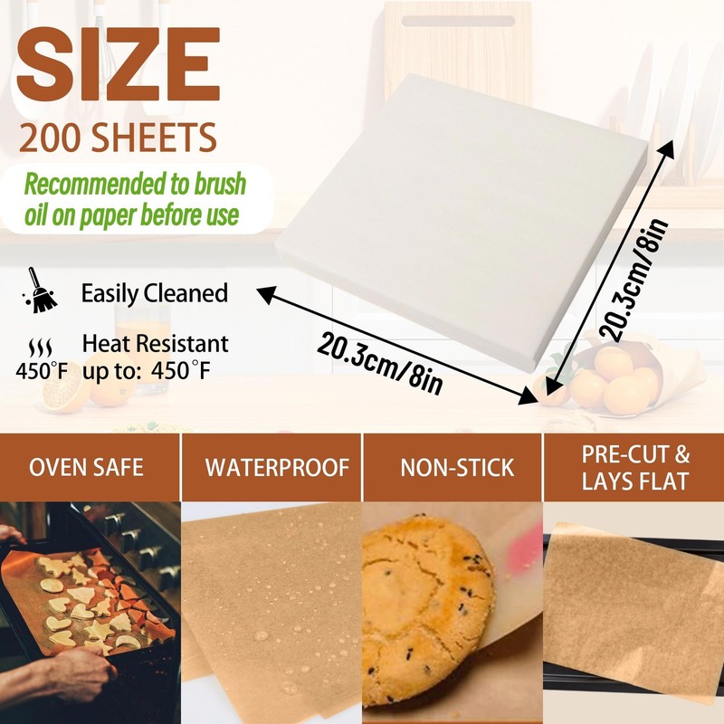 Tikxlafe 200 Pcs 8x8 Inch Parchment Paper Sheets,Food 8"x8"-200pcs, White gallery