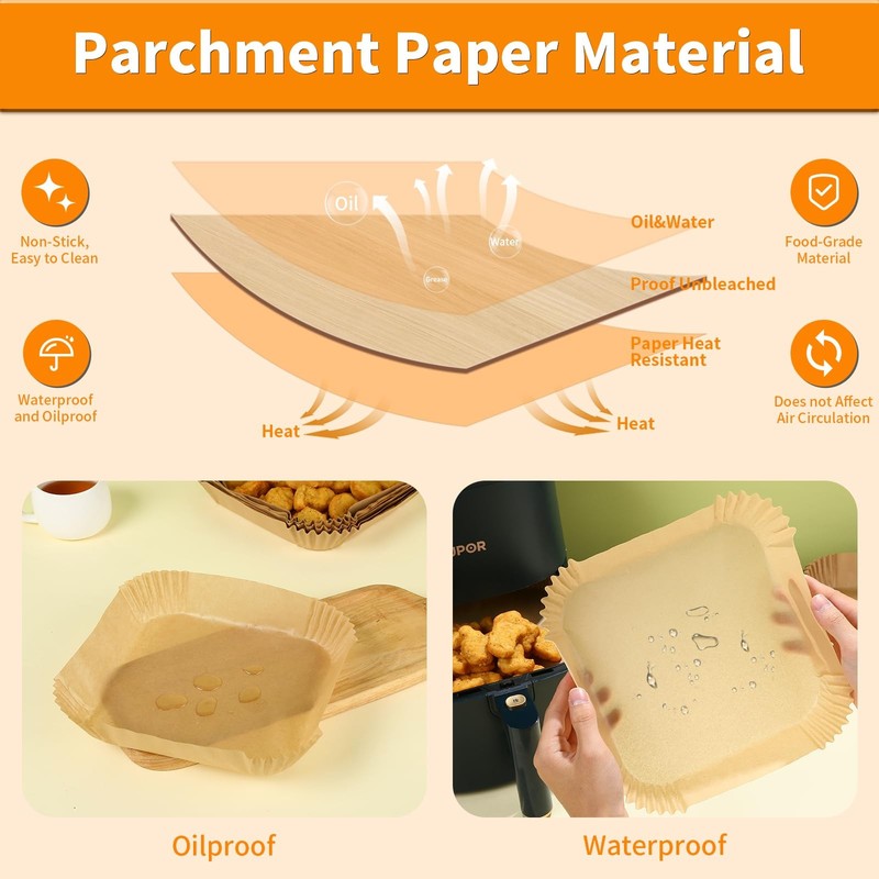 Air Fryer Liners Disposable 100PCs One Size, Square gallery