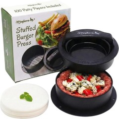 Burger Press 3-in-1 Hamburger Patty Maker W/ Non-Stick Mold & 100 Wax Papers