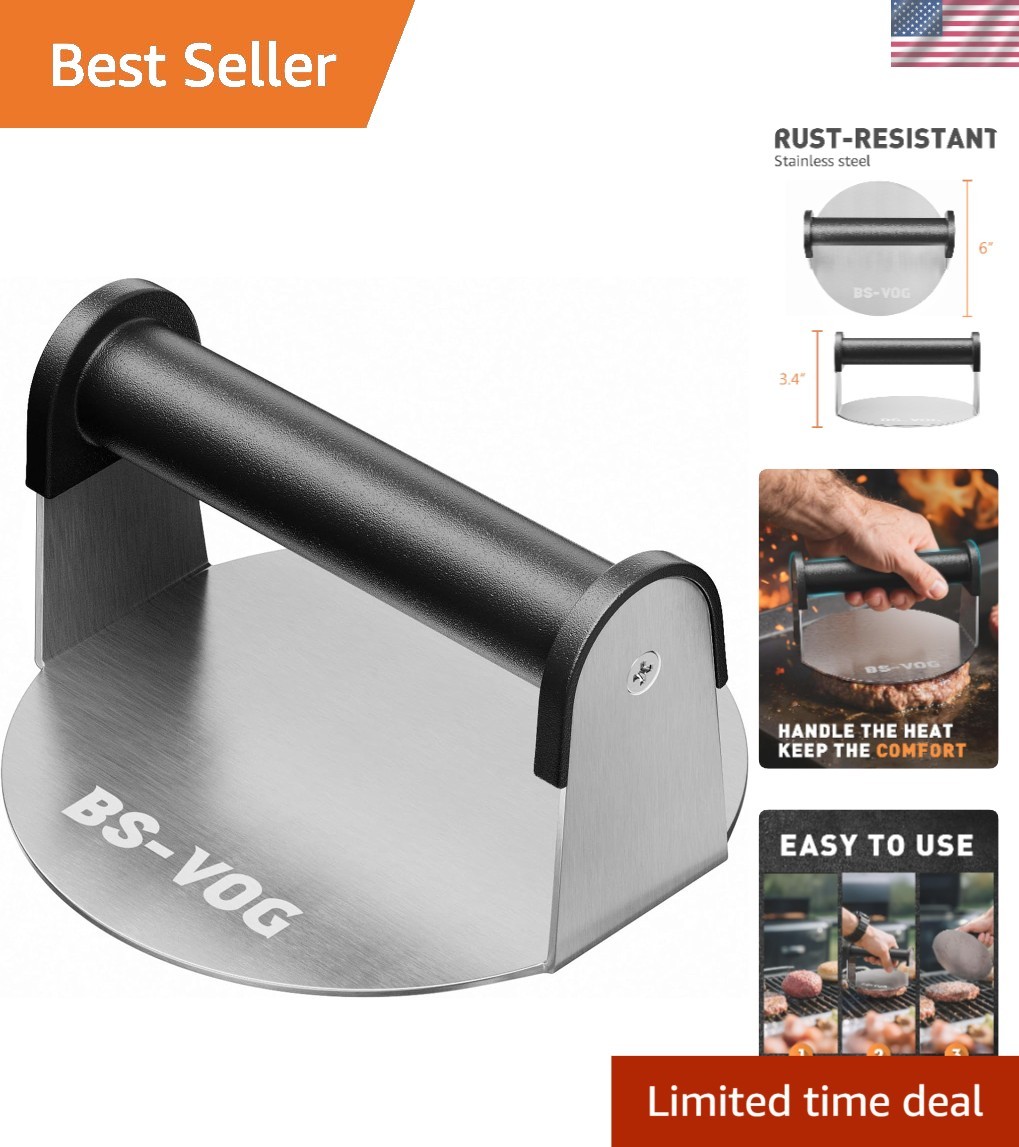 6" Stainless Steel Burger Smasher with Nonstick Surface – Perfect Griddle Tool gallery
