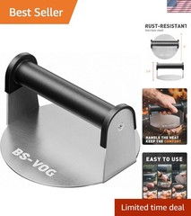 6″ Stainless Steel Burger Smasher with Nonstick Surface – Perfect Griddle Tool