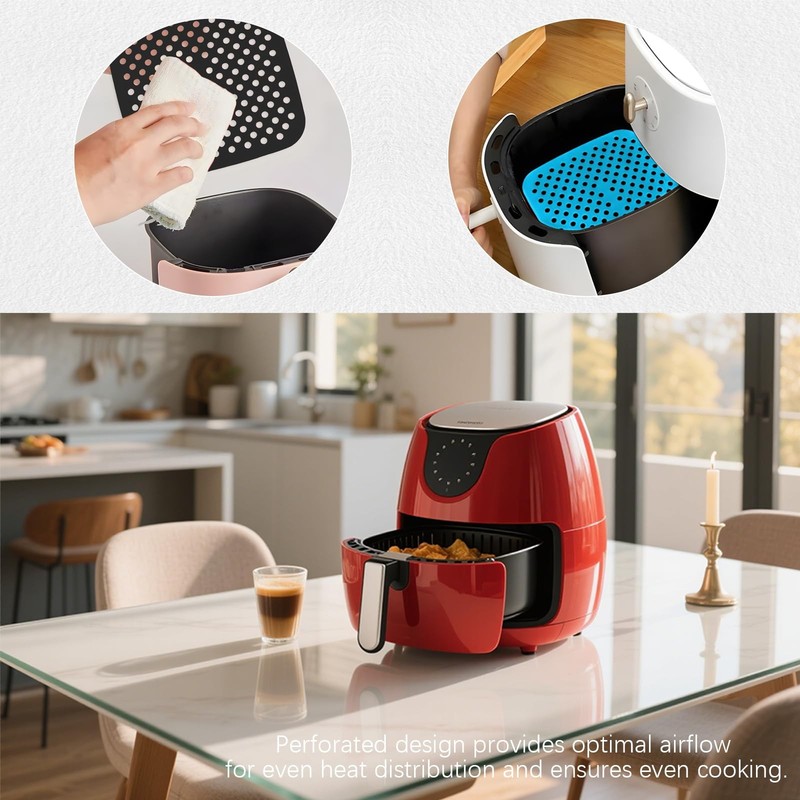 6 Pack Square Silicone Air Fryer 8.5 inches / 21.6 cm, black, red, sky blue gallery