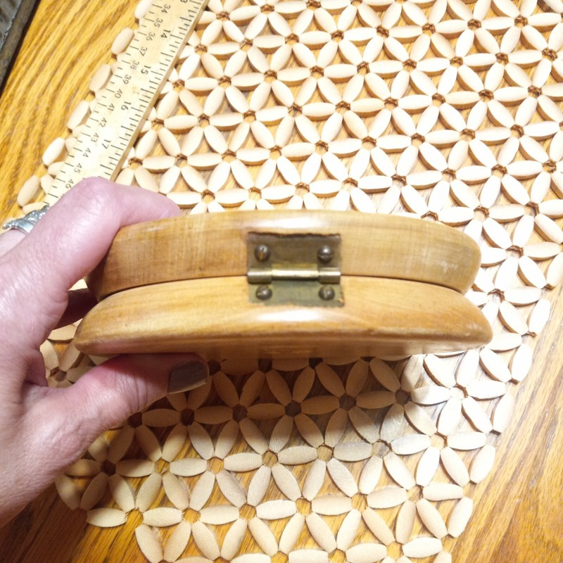 Vintage Wooden Hamburger Press Roosters design Made In Japan Mid Century Kitchen gallery