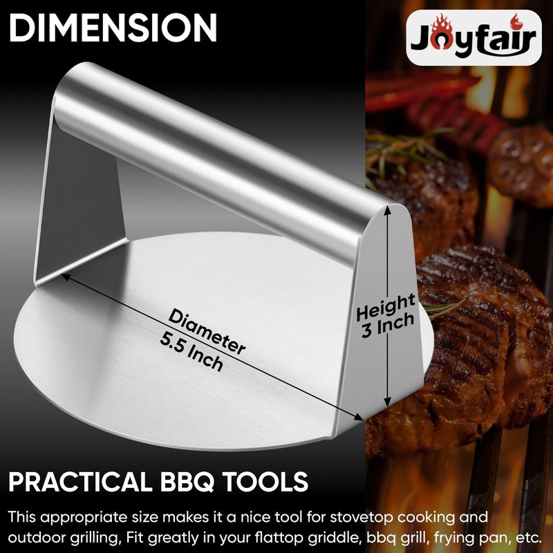 Joyfair Smash Burger Press for Griddle (5.5 Inch), Stainless 5.5 Inch, Silver gallery
