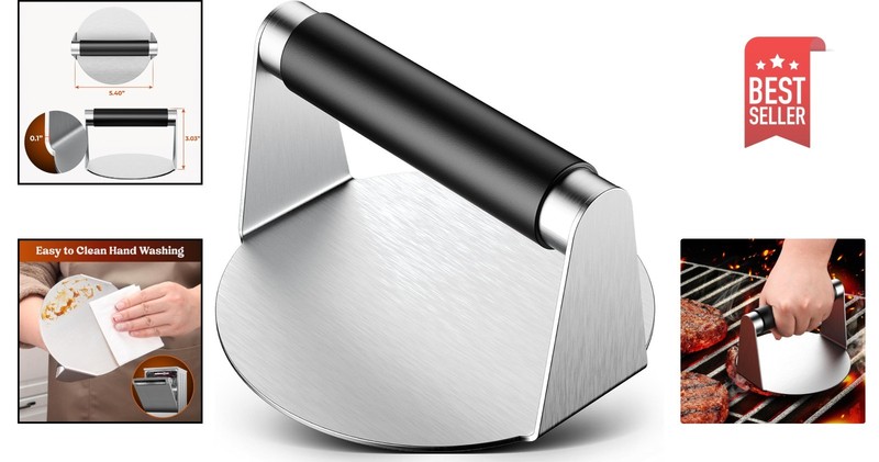 Versatile Non-Stick Hamburger Press - 5.5 Inch Patty Smasher for Burgers & More gallery