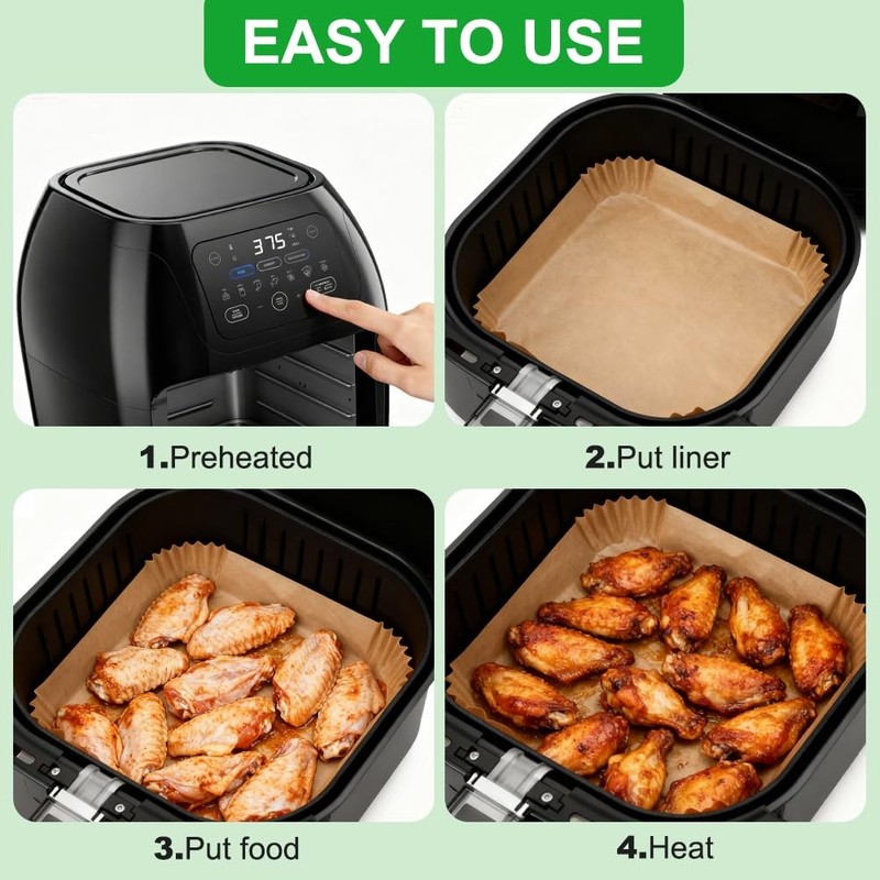 BYKITCHEN Large Air Fryer Liners for 10 inch 8-12 QT-200PCS, Nature gallery