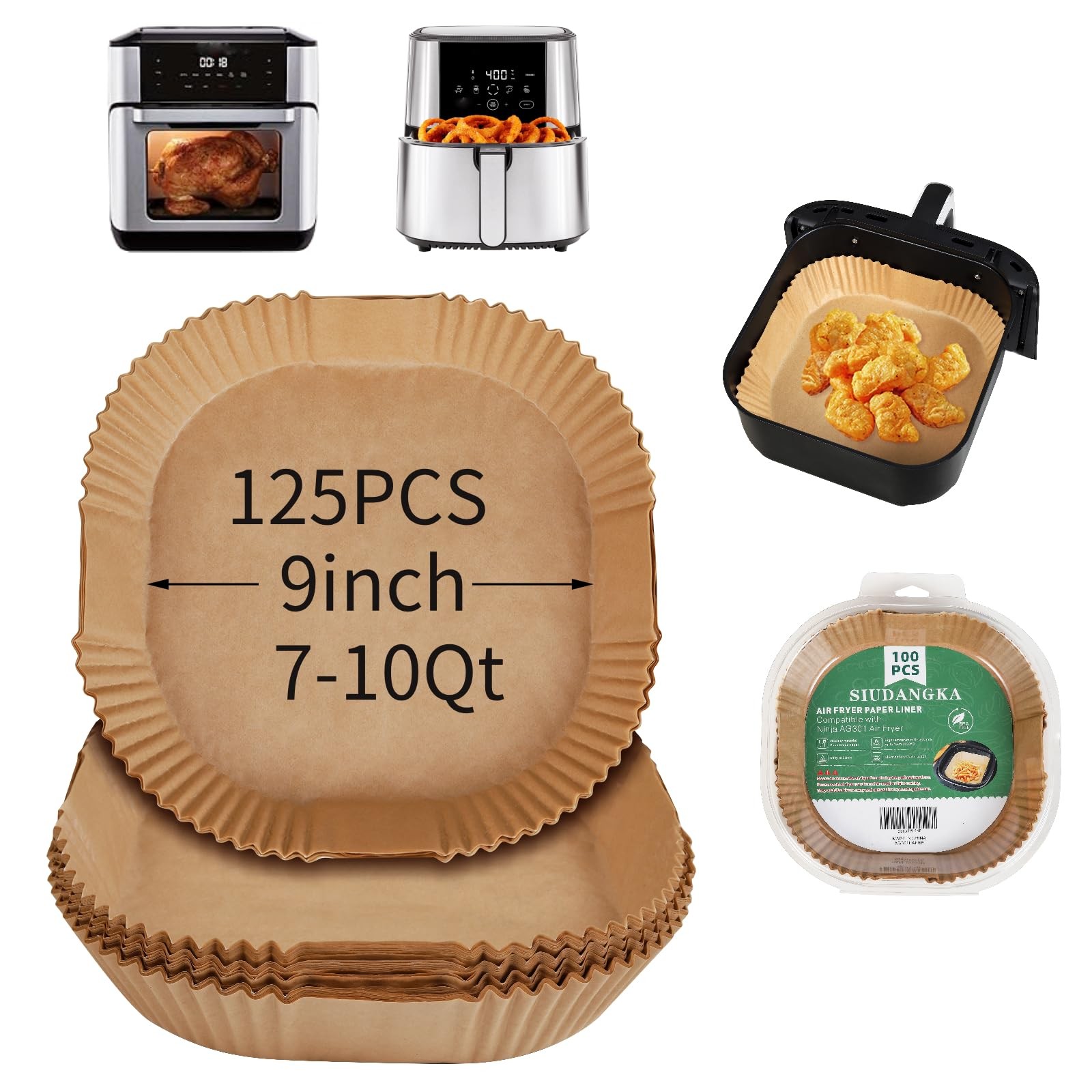 125Pcs Large Air Fryer Liners Disposable Compatible with Square, Brown gallery