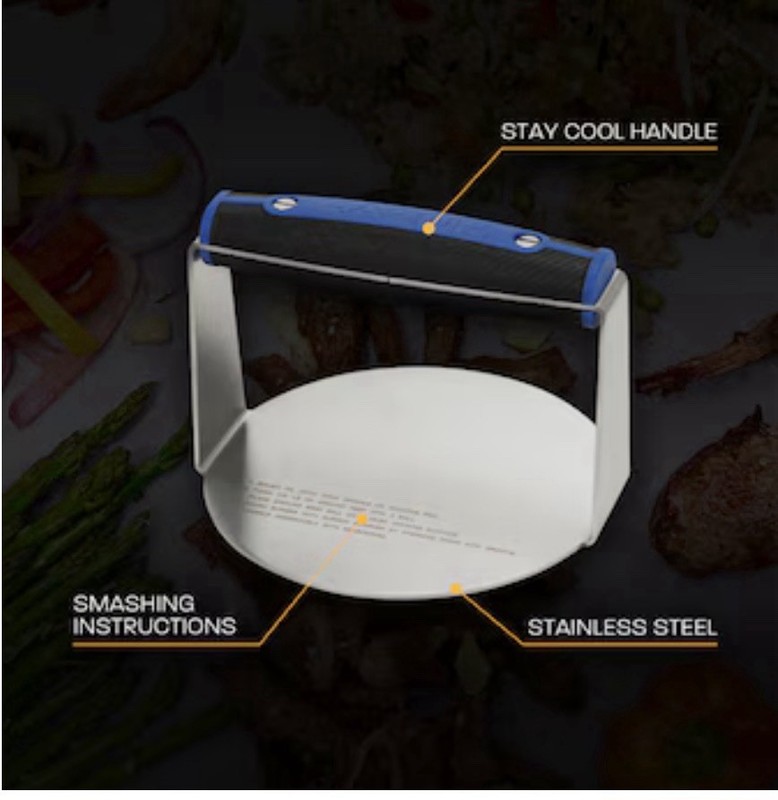 Razor Stainless Steel Burger Smasher w Rubber Grip Stay Cool Handle gallery