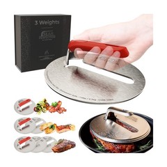 3x Sear Perfection Stackable Steak Weight (4.5lb Total). Chef-Grade Stainless…