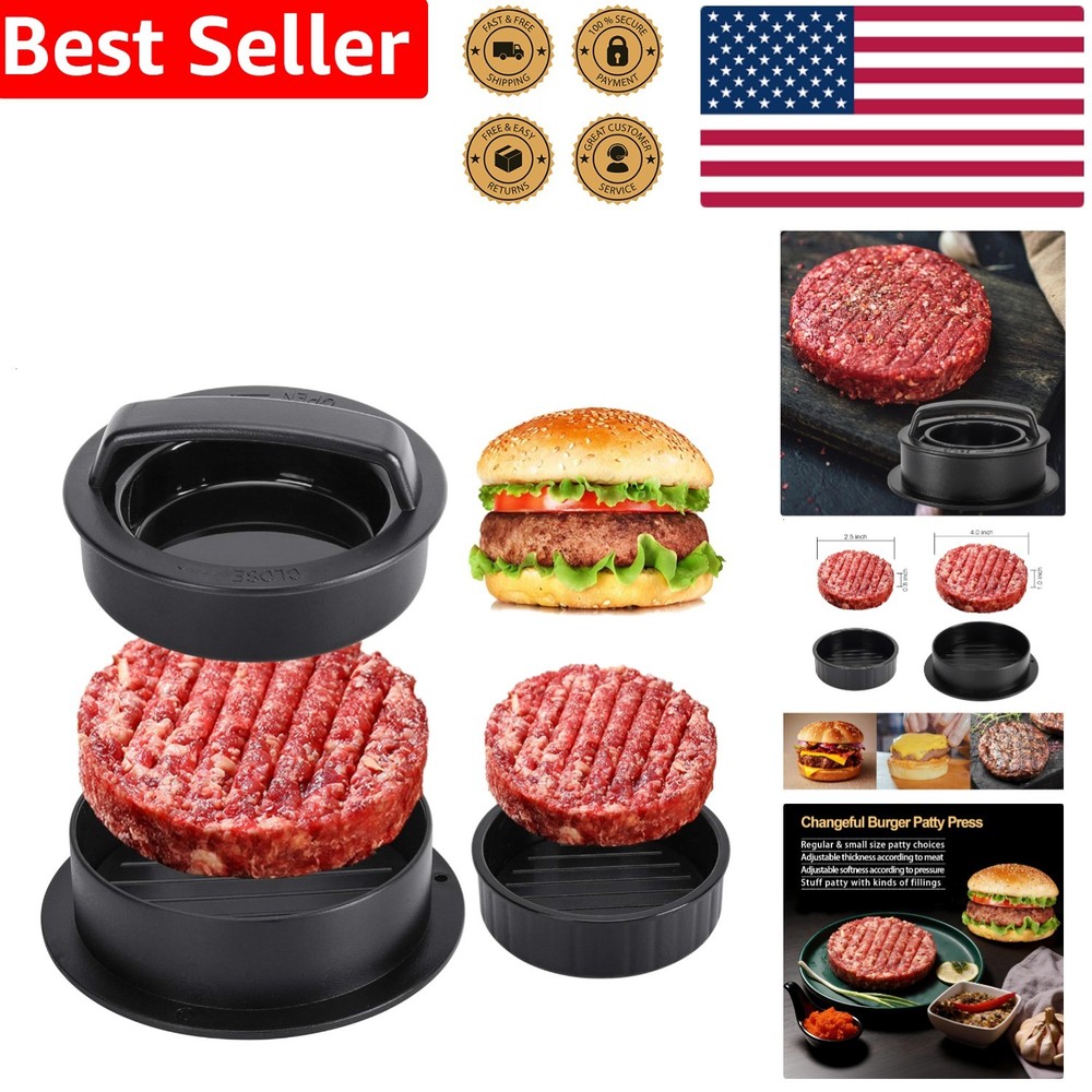 3 in 1 Burger Press Hamburger Patty Maker Non-Stick Black Plastic Stuffed Slider