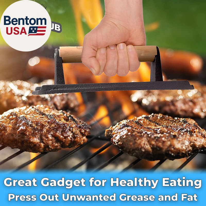 Pro Grade, Pre Seasoned Cast Iron Grill Weight 3Pk. Heavy Duty Steak and Burger gallery