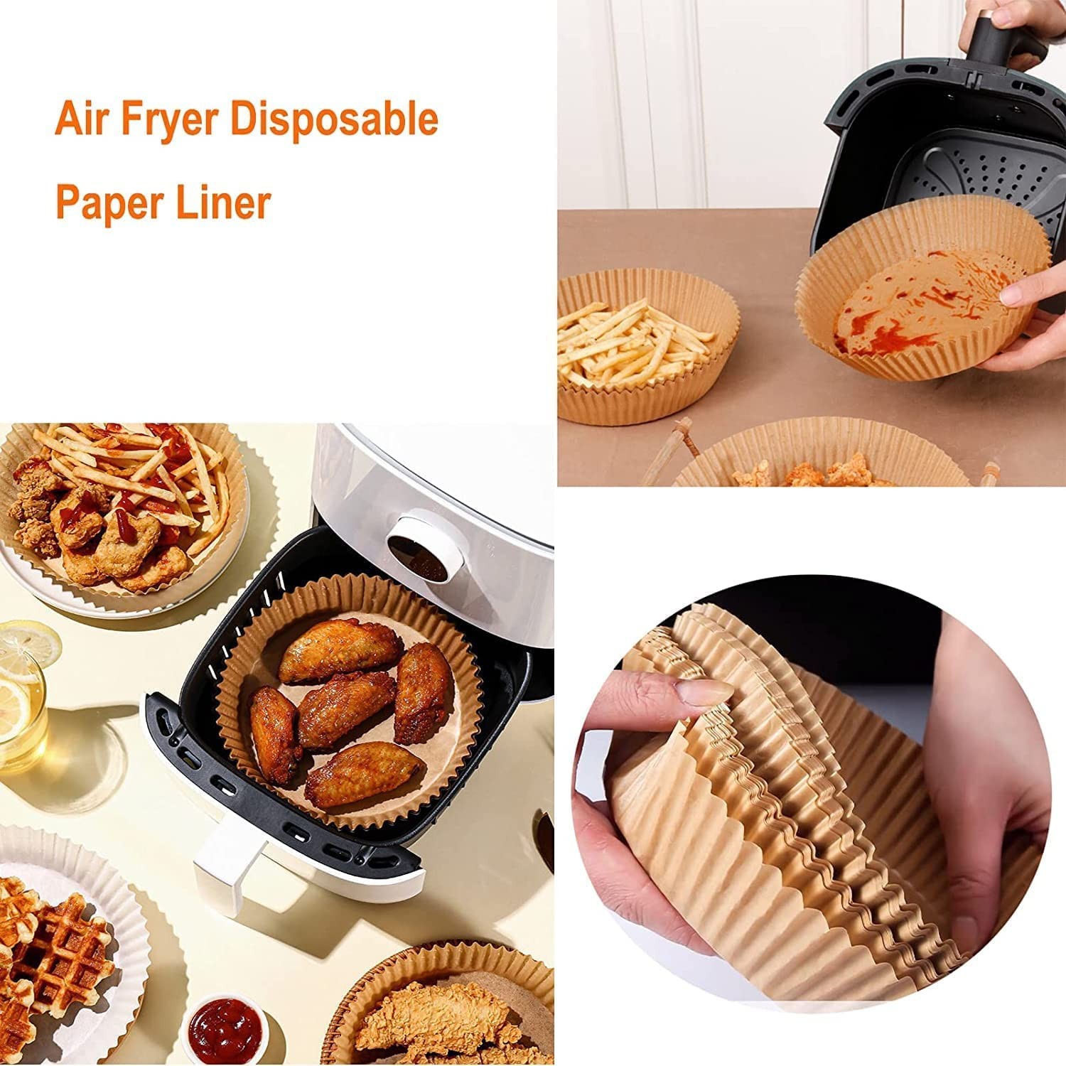 100PCS Air Fryer Disposable Paper Liner,Baking 7.9-inch-circular, Light Brown gallery