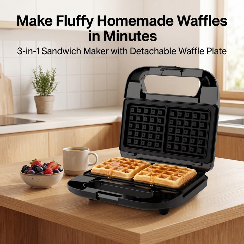 KEINVE 3-in-1 Sandwich Maker, Waffle Maker and Panini Press Grill, 800W Elect... gallery
